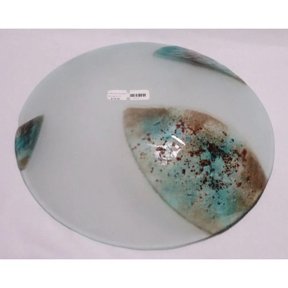 NWT Rosenthal Germany Frosted Glass Round Bowl Leaves Brown Blue Art Glass Decor